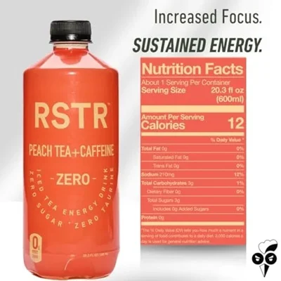 RSTR Peach Tea - Fruity High Energy Beverage (12 Pack)